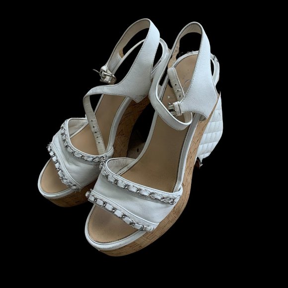 White Chanel  platform sandals size 9 - Picture 1 of 5